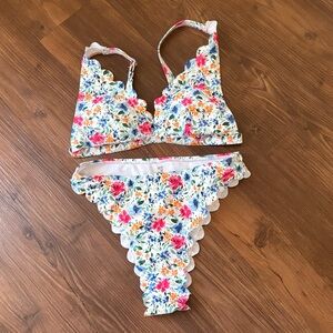Floral Scalloped Edge Bikini Set - Multicolor